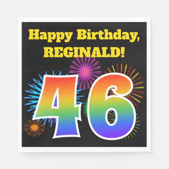 Fun Fireworks + Regenbogenmuster "46" Geburtstag # Serviette (Vorderseite)