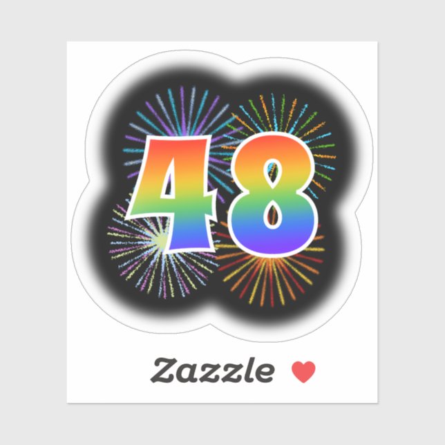 Fun Fireworks + Regenbogenmuster "48" Event # Aufkleber (Blatt)