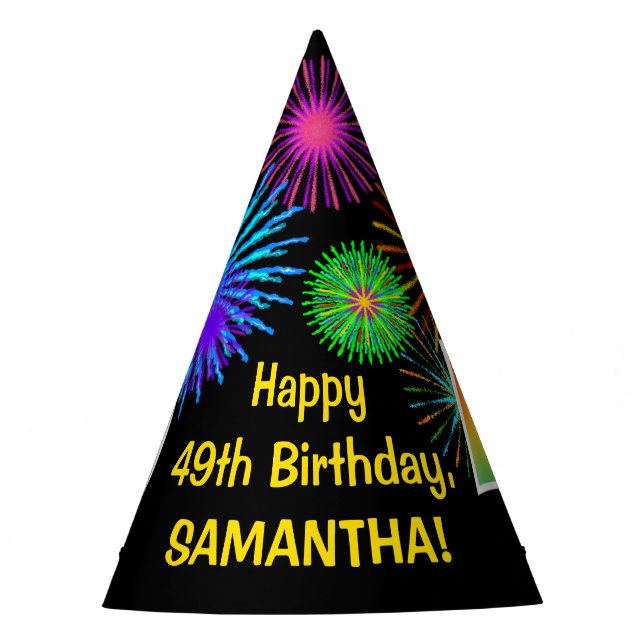 Fun Fireworks + Regenbogenmuster "49" Geburtstag # Partyhütchen (Vorderseite)