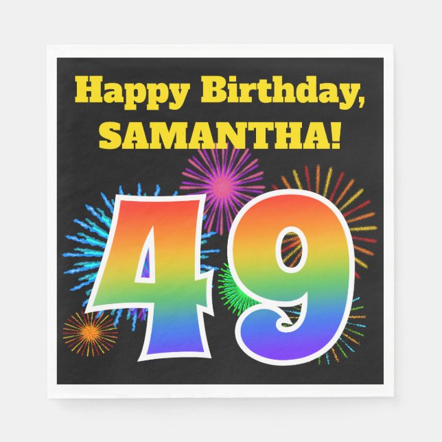Fun Fireworks + Regenbogenmuster "49" Geburtstag # Serviette (Vorderseite)
