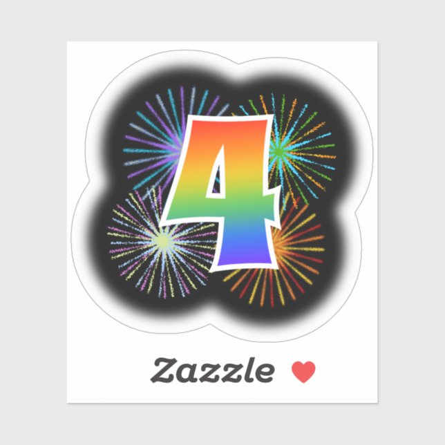 Fun Fireworks + Regenbogenmuster "4" Ereignis # Aufkleber (Blatt)