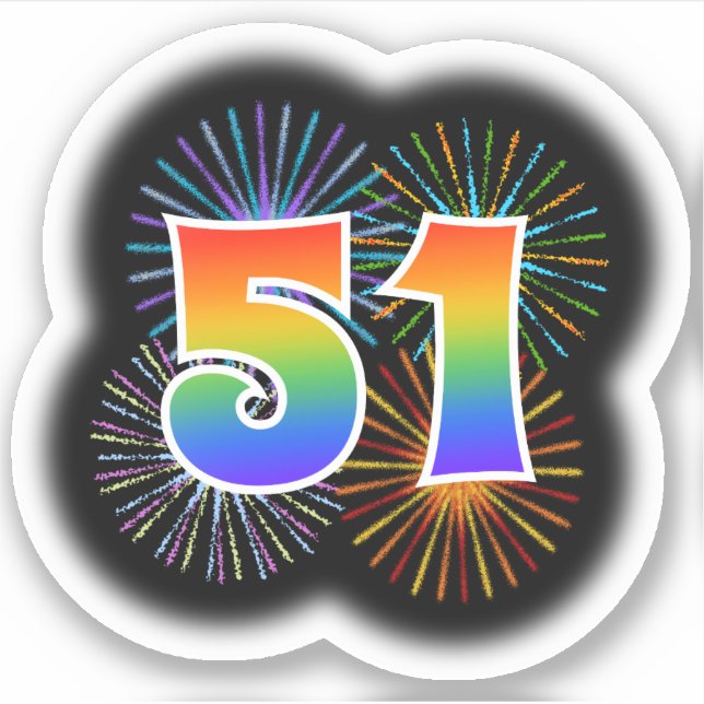 Fun Fireworks + Regenbogenmuster "51" Event # Aufkleber (Vorderseite)