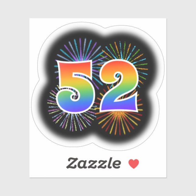 Fun Fireworks + Regenbogenmuster "52" Event # Aufkleber (Blatt)