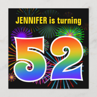Fun Fireworks + Regenbogenmuster "52" Geburtstag # Einladung