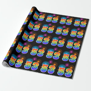 Fun Fireworks + Regenbogenmuster "53" Ereignisnumm Geschenkpapier