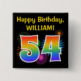 Fun Fireworks + Regenbogenmuster "54" Geburtstag # Button