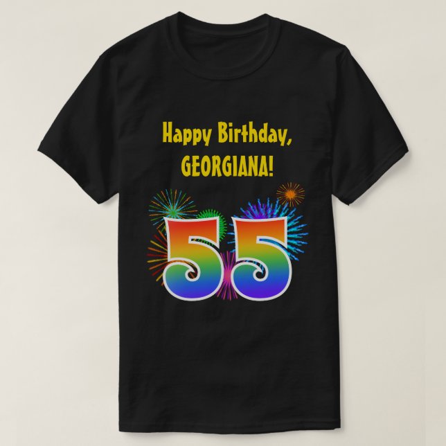 Fun Fireworks + Regenbogenmuster "55" Geburtstag # T-Shirt (Design vorne)
