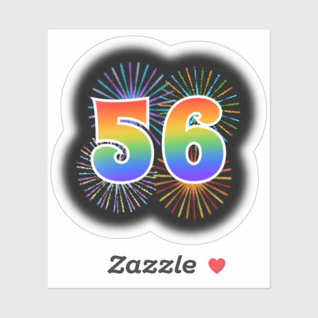 Fun Fireworks + Regenbogenmuster "56" Event # Aufkleber (Blatt)