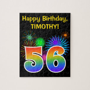 Fun Fireworks + Regenbogenmuster "56" Geburtstag # Puzzle