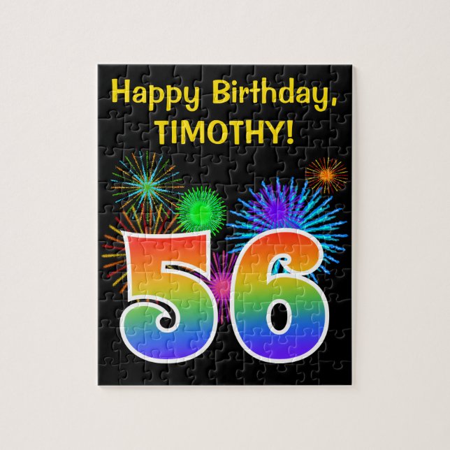 Fun Fireworks + Regenbogenmuster "56" Geburtstag # Puzzle (Vertikal)