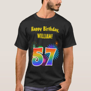 Fun Fireworks + Regenbogenmuster "57" Geburtstag # T-Shirt