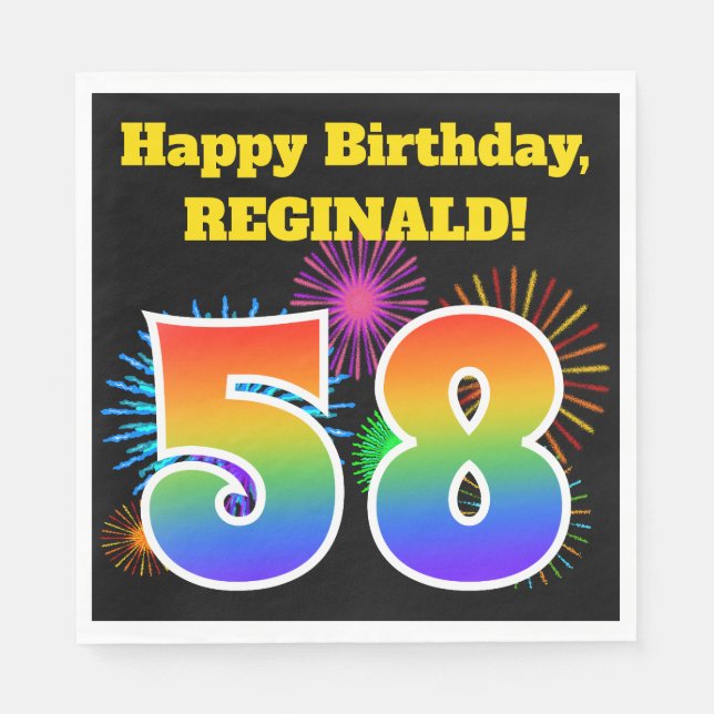 Fun Fireworks + Regenbogenmuster "58" Geburtstag # Serviette (Vorderseite)