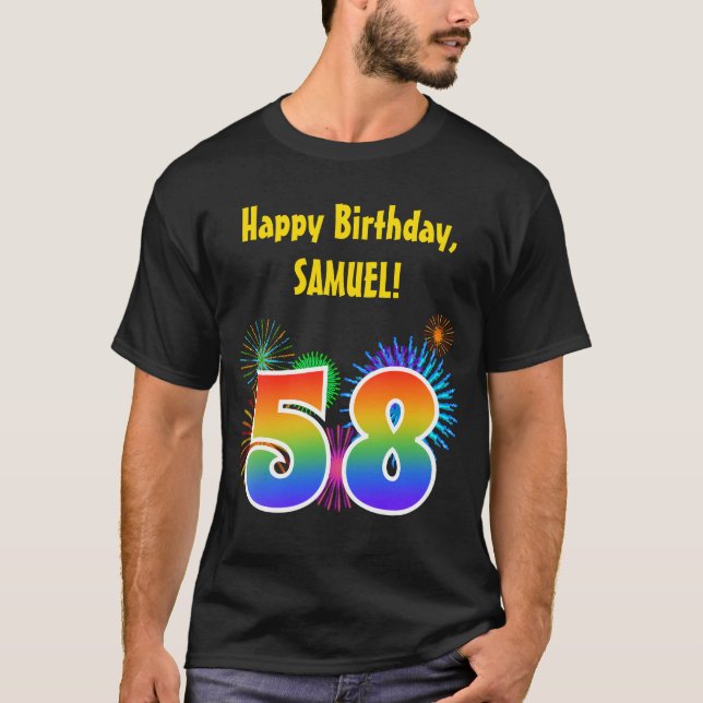 Fun Fireworks + Regenbogenmuster "58" Geburtstag # T-Shirt (Vorderseite)