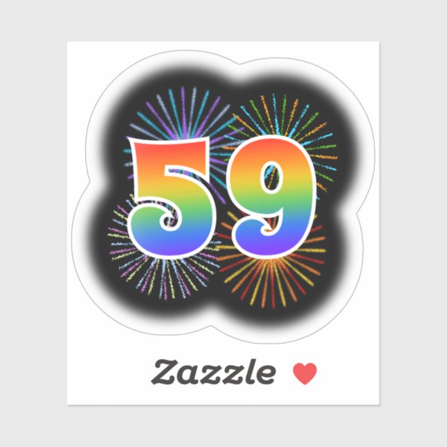 Fun Fireworks + Regenbogenmuster "59" Event # Aufkleber (Blatt)