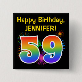 Fun Fireworks + Regenbogenmuster "59" Geburtstag # Button