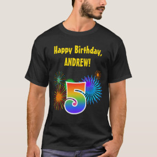Fun Fireworks + Regenbogenmuster "5" Geburtstag # T-Shirt