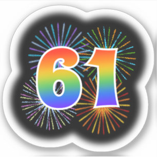 Fun Fireworks + Regenbogenmuster "61" Event # Aufkleber