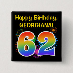 Fun Fireworks + Regenbogenmuster "62" Geburtstag # Button