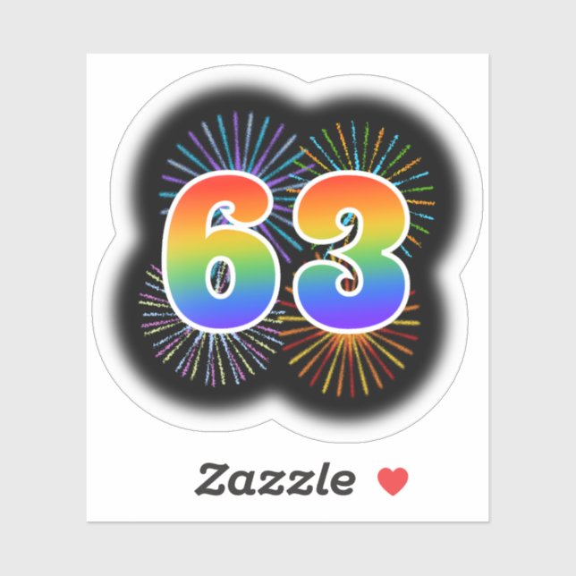 Fun Fireworks + Regenbogenmuster "63" Event # Aufkleber (Blatt)
