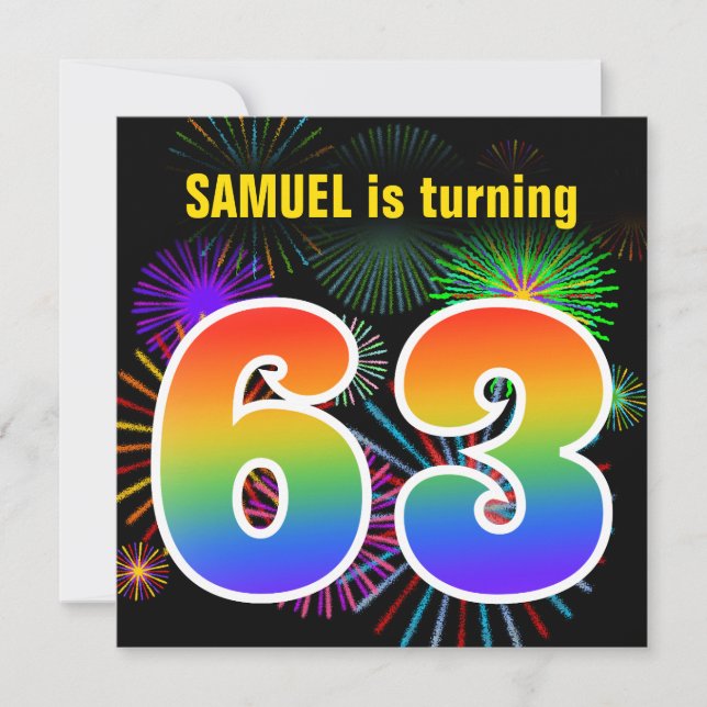 Fun Fireworks + Regenbogenmuster "63" Geburtstag # Einladung (Vorderseite)