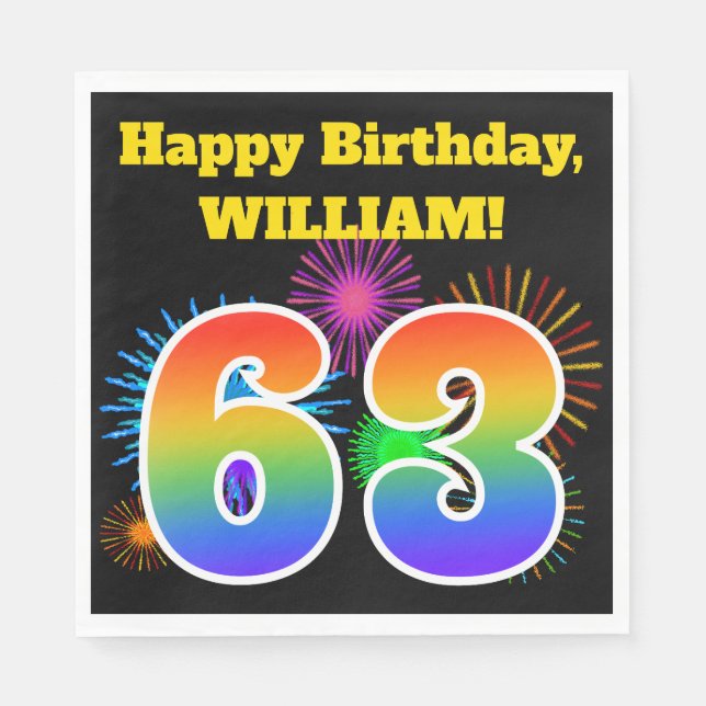Fun Fireworks + Regenbogenmuster "63" Geburtstag # Serviette (Vorderseite)