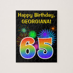 Fun Fireworks + Regenbogenmuster "65" Geburtstag # Puzzle