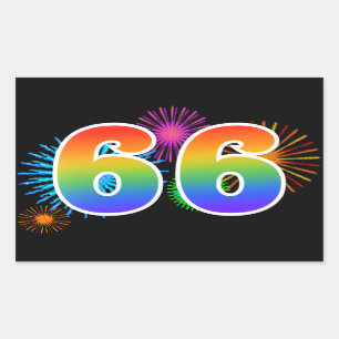 Fun Fireworks + Regenbogenmuster "66" Ereignisnumm Rechteckiger Aufkleber