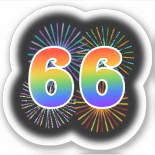 Fun Fireworks + Regenbogenmuster "66" Event # Aufkleber