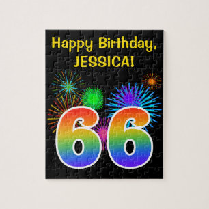 Fun Fireworks + Regenbogenmuster "66" Geburtstag # Puzzle
