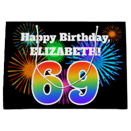 Fun Fireworks + Regenbogenmuster "69" Geburtstag # Große Geschenktüte