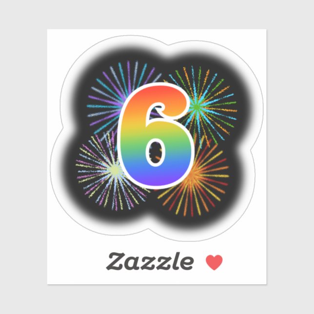 Fun Fireworks + Regenbogenmuster "6" Ereignis # Aufkleber (Blatt)