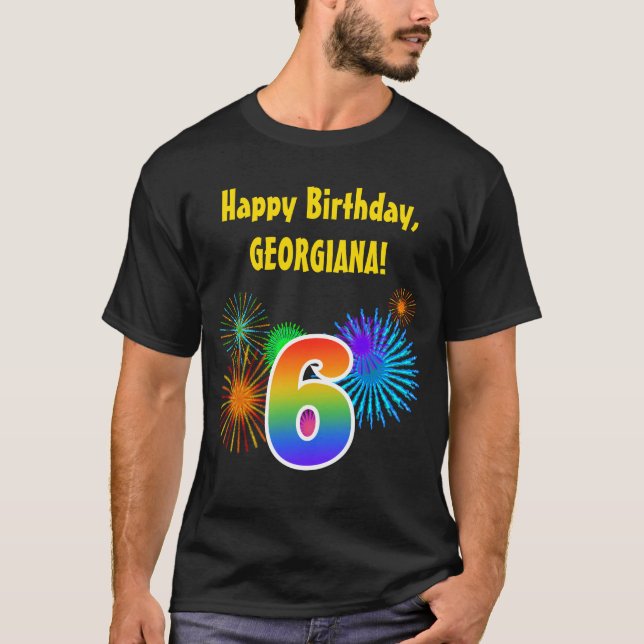 Fun Fireworks + Regenbogenmuster "6" Geburtstag # T-Shirt (Vorderseite)