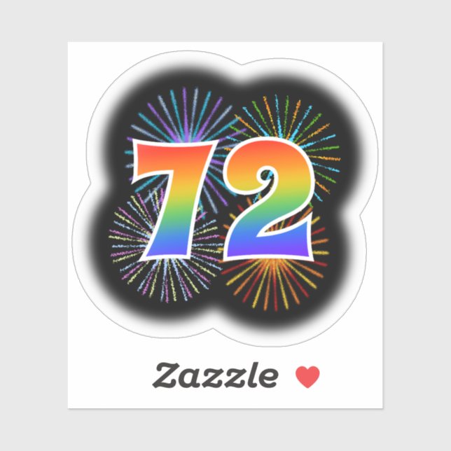 Fun Fireworks + Regenbogenmuster "72" Event # Aufkleber (Blatt)
