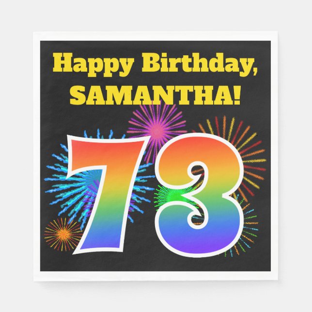 Fun Fireworks + Regenbogenmuster "73" Geburtstag # Serviette (Vorderseite)
