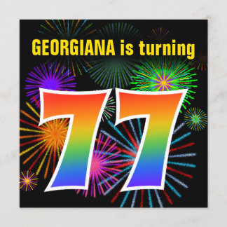 Fun Fireworks + Regenbogenmuster "77" Geburtstag # Einladung