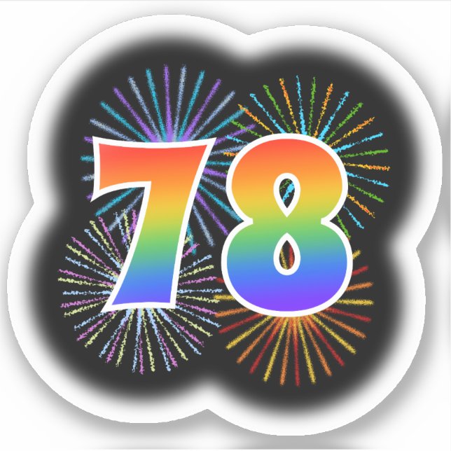 Fun Fireworks + Regenbogenmuster "78" Event # Aufkleber (Vorderseite)