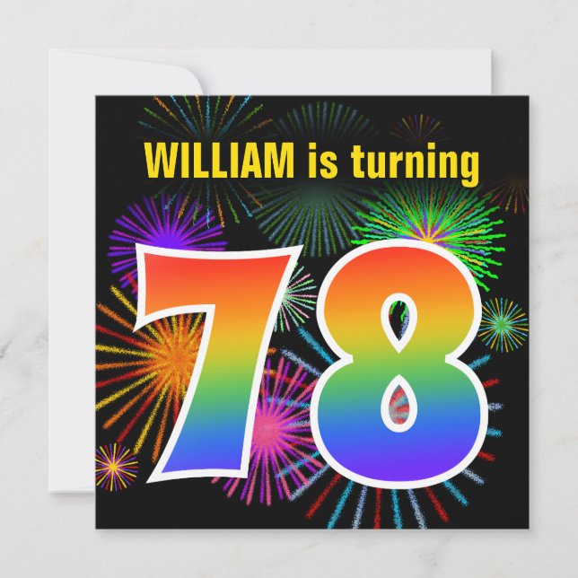 Fun Fireworks + Regenbogenmuster "78" Geburtstag # Einladung (Vorderseite)