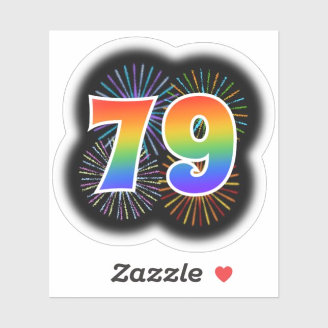 Fun Fireworks + Regenbogenmuster "79" Event # Aufkleber (Blatt)