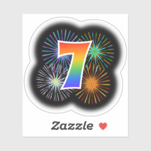 Fun Fireworks + Regenbogenmuster "7" Ereignis # Aufkleber