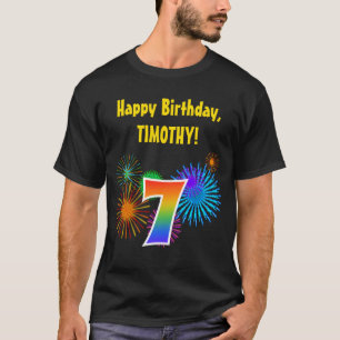 Fun Fireworks + Regenbogenmuster "7" Geburtstag # T-Shirt