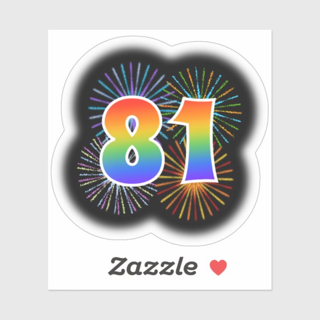 Fun Fireworks + Regenbogenmuster "81" Event # Aufkleber (Blatt)