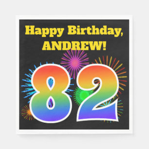 Fun Fireworks + Regenbogenmuster "82" Geburtstag # Serviette