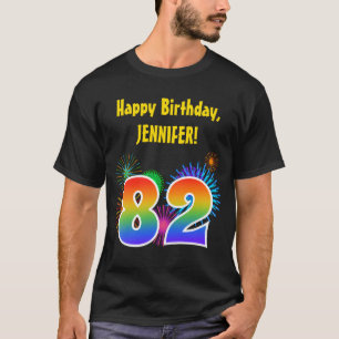 Fun Fireworks + Regenbogenmuster "82" Geburtstag # T-Shirt