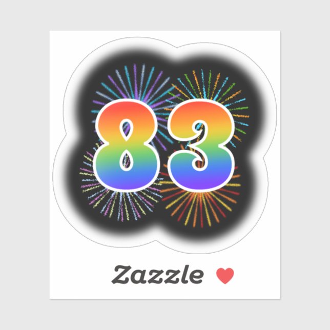 Fun Fireworks + Regenbogenmuster "83" Event # Aufkleber (Blatt)