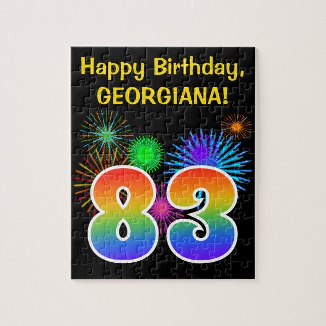 Fun Fireworks + Regenbogenmuster "83" Geburtstag # Puzzle (Vertikal)