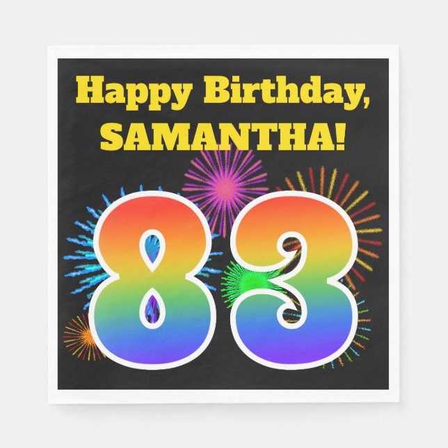 Fun Fireworks + Regenbogenmuster "83" Geburtstag # Serviette (Vorderseite)