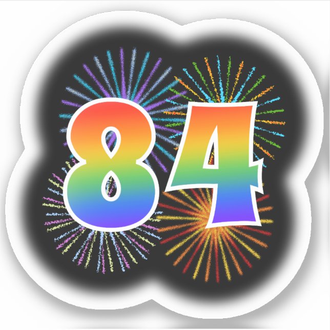 Fun Fireworks + Regenbogenmuster "84" Event # Aufkleber (Vorderseite)