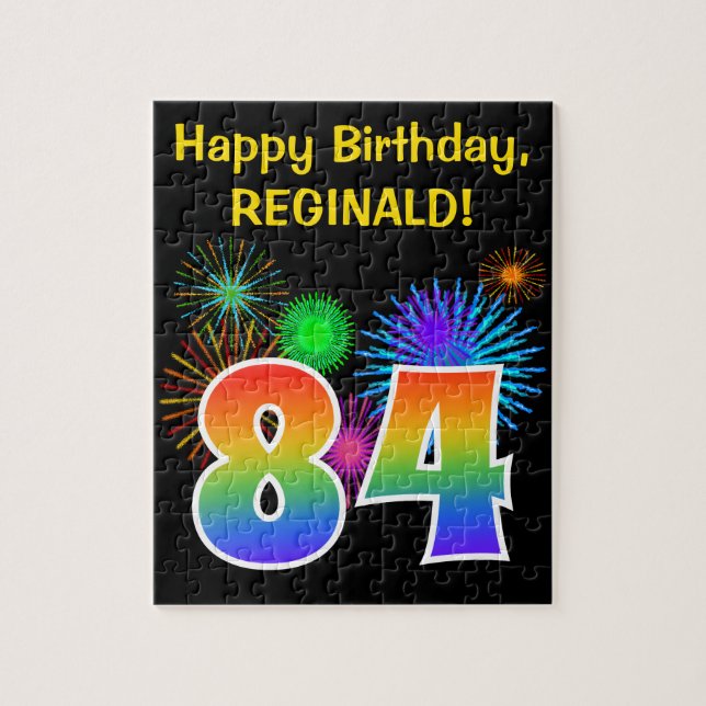 Fun Fireworks + Regenbogenmuster "84" Geburtstag # Puzzle (Vertikal)