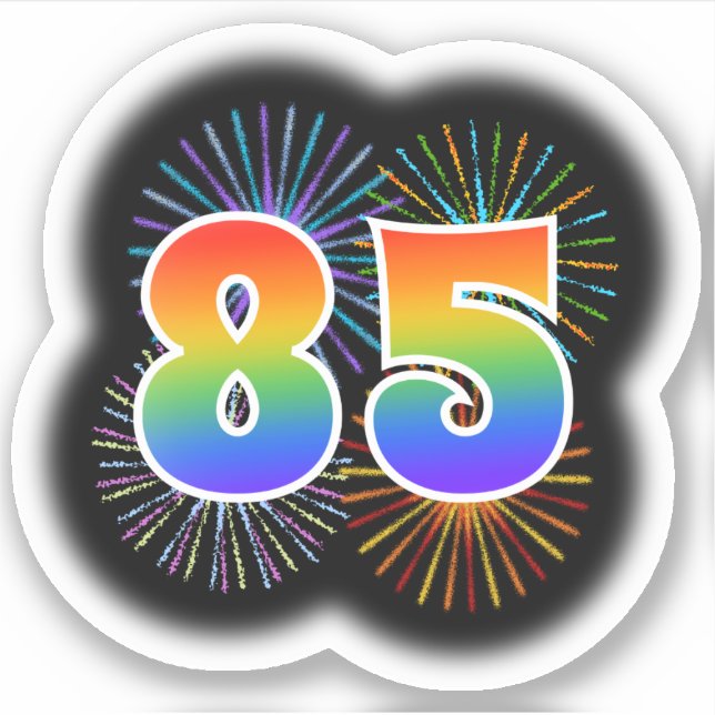 Fun Fireworks + Regenbogenmuster "85" Event # Aufkleber (Vorderseite)