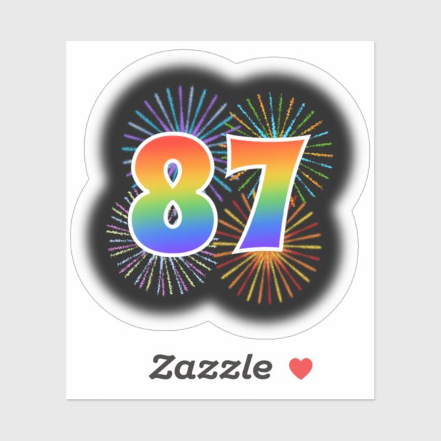 Fun Fireworks + Regenbogenmuster "87" Event # Aufkleber (Blatt)